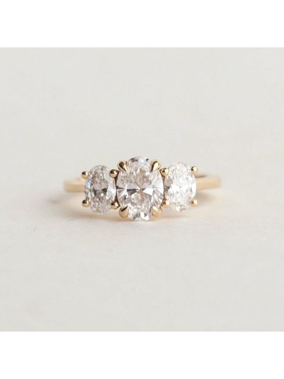 2CT Oval Moissanite Three Stone Engagement Ring Solid 10K Yellow Gold