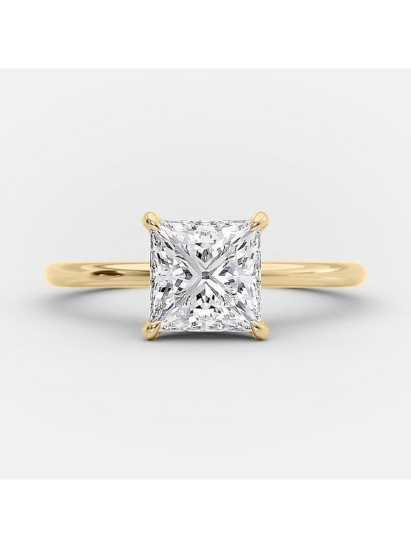 2CT Princess Cut Solitaire Moissanite Engagement Ring in 10K Yellow Gold Gift Ring For Her
