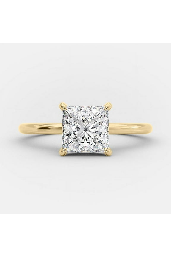 2CT Princess Cut Solitaire Moissanite Engagement Ring in 14K Yellow Gold Gift Ring For Her