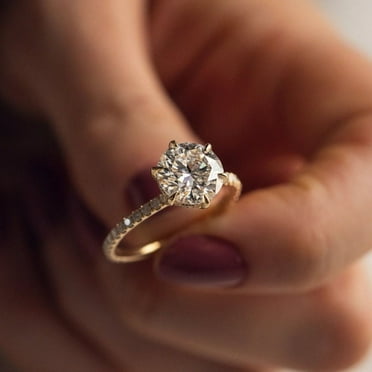 SOLITAIRE JEWELS 2CT Round Cut Moissanite Hidden Halo Engagement Ring Solid 10K Yellow Gold