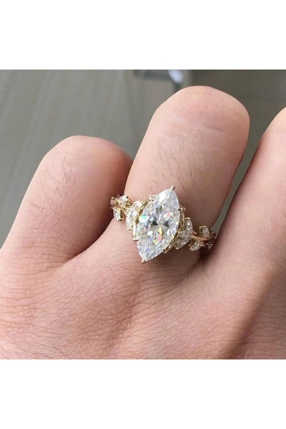 2Ct Marquise Cut Moissanite Diamond Engagement Twisted Band Ring 10K Yellow Gold