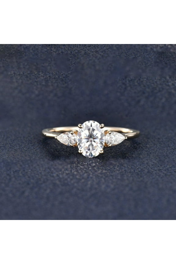 2ctw Oval cut Moissanite diamond Engagement Ring with pear accent Three Stone Ring Bridal Ring Promise Ring For Women Anniversary Gift For Her