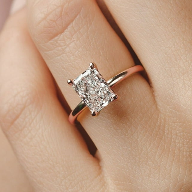 SOLITAIRE JEWELS 2.5ctw Radiant cut moissanite Diamond Engagement Ring 14K Rose Gold Simple Solitaire Ring for Her