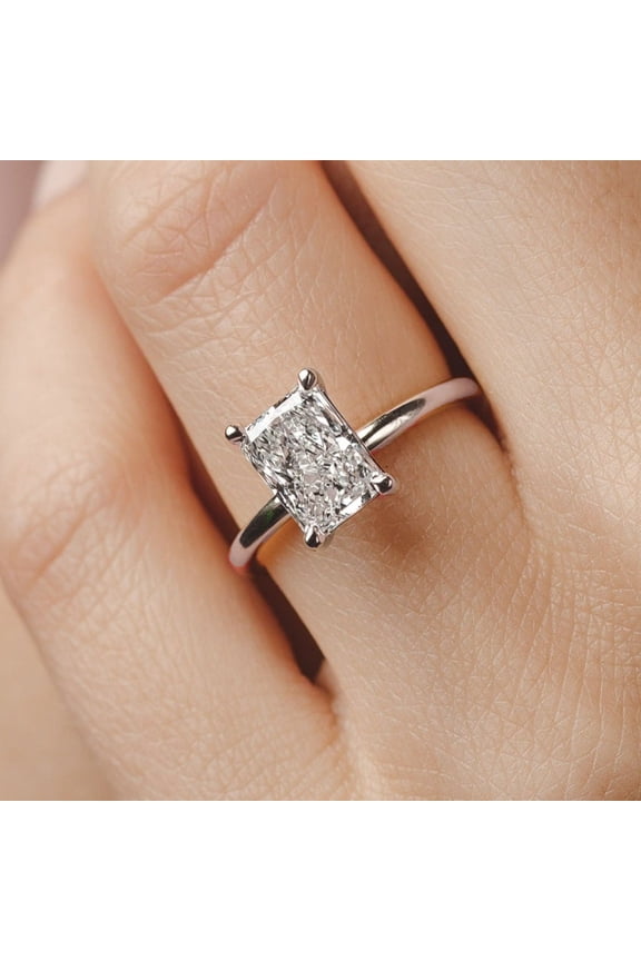 2.5ctw Radiant cut moissanite Diamond Engagement Ring 10K White Gold Simple Solitaire Ring for Her
