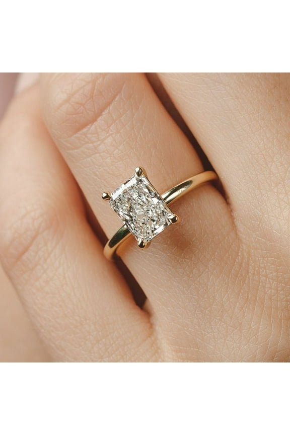 2ctw Radiant cut moissanite Diamond Engagement Ring 18K Gold Simple Solitaire Ring for Her
