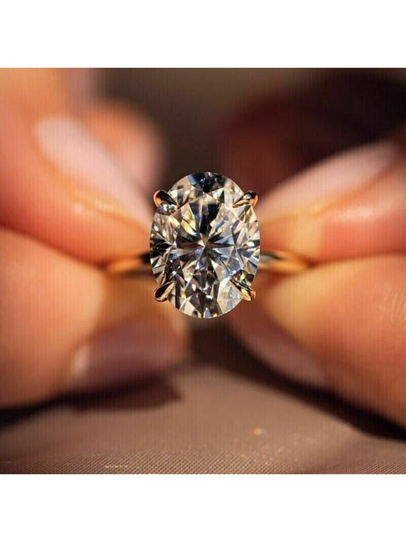 3.00CT Oval Cut Moissanite Diamond Solitaire 4 prong Engagement Ring 10K Yellow Gold