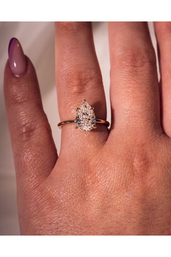 3.00CT Pear Cut Moissanite Solitaire Engagement Ring, 6 Prong Solitaire Anivarsary Ring for Women, 14k Yellow Gold Solitaire Ring