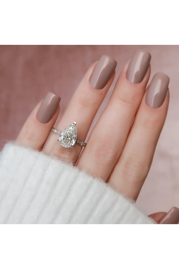 3.00CT Pear Solitaire Milgrain Pave Moissanite Engagement Ring, Vintage Style Solitaire Annivarsary Ring, 10k White Gold Solitaire Ring