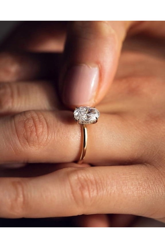 3.1CT Oval Cut Moissanite Diamond Hidden Halo Engagement Ring, Anniversary Ring For Women, 10k Yellow Gold Solitaire Ring