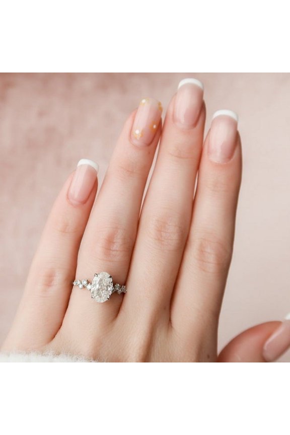 3.50CT Oval Cut Cluster Style Pave Moissanite Engagement Ring for Women Solid 10k Yellow Gold