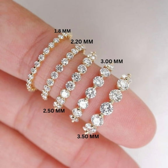 SOLITAIRE JEWELS 3.5MM 10 Stone Round Moissanite Wedding Eternity Band Solid 14K Yellow Gold
