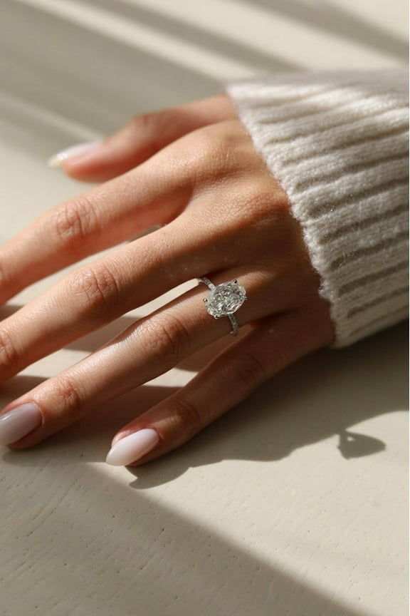 3.74Ct Oval Moissanite Diamond Engagement Ring 10K White Gold With Pave Band Hidden Halo