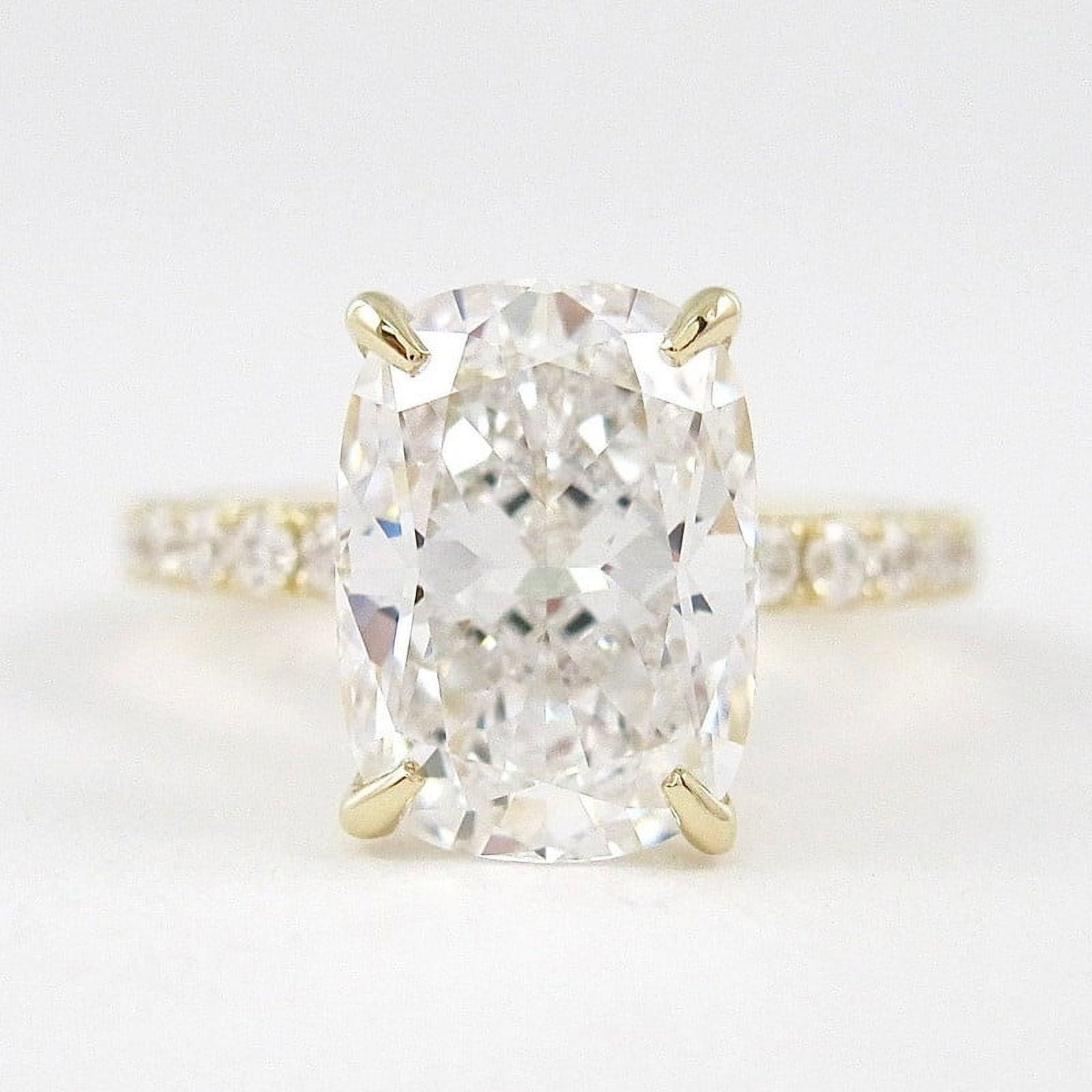 SOLITAIRE JEWELS 3.8CT Elongated Cushion Solitaire Pave Moissanite Engagement Ring for Women Solid 18k Yellow Gold, 18k Yellow Gold Solitaire Ring