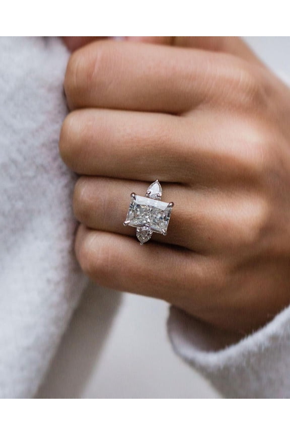 3.90CT Radiant Cut Moissanite Three Stone Solitaire Engagement Ring, 10k White Gold Solitaire Ring