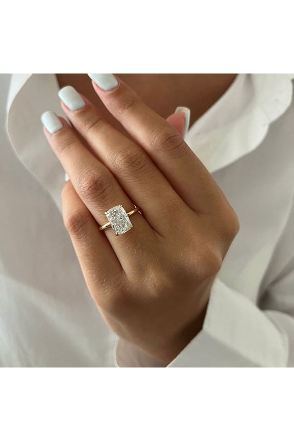 3 CT Elongated Cushion Moissanite Diamond Solitaire Engagement Ring 10k Yellow Gold