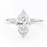 SOLITAIRE JEWELS 3CT Marquise Moissanite Hidden Halo Engagement Ring Solid 10K White Gold