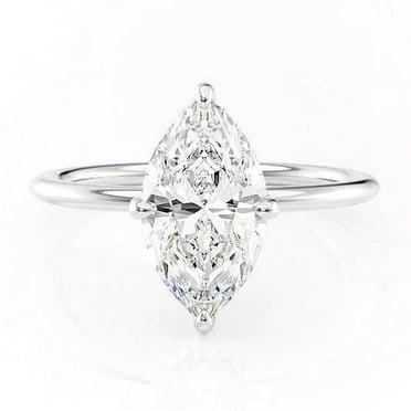 SOLITAIRE JEWELS 3CT Marquise Moissanite Hidden Halo Engagement Ring Solid 10K White Gold