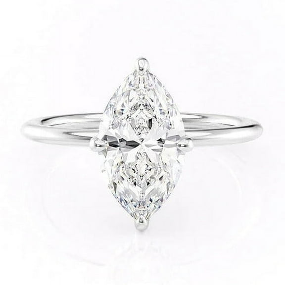 SOLITAIRE JEWELS 3CT Marquise Moissanite Hidden Halo Engagement Ring Solid 10K White Gold