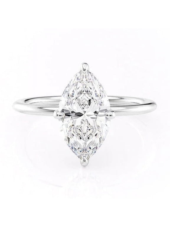 3CT Marquise Moissanite Hidden Halo Engagement Ring Solid 10K White Gold
