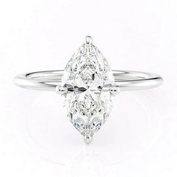 SOLITAIRE JEWELS 3CT Marquise Moissanite Hidden Halo Engagement Ring Solid 10K White Gold