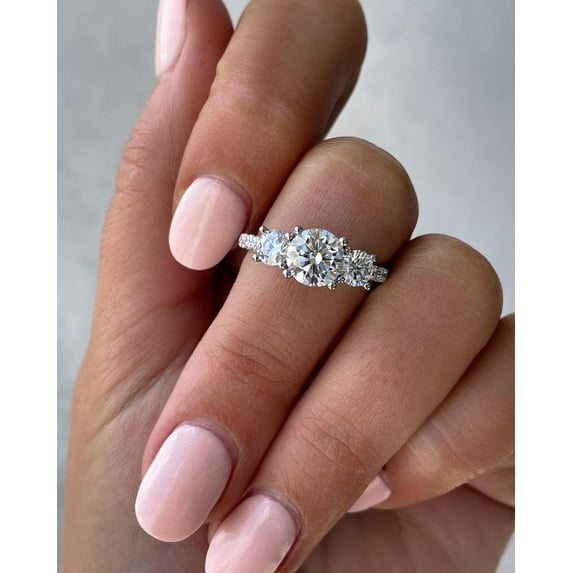 SOLITAIRE JEWELS 3Ct Moissanite Diamond Three Stone Solitaire Rings 10k Yellow Gold Gold Best for Engagement/Wedding Gift
