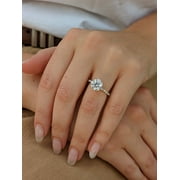 SOLITAIRE JEWELS 3Ct Round Brilliant Moissanite Diamond Engagement Ring 10K Yellow Gold With Bar Pave and Hidden Halo