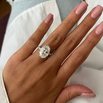 SOLITAIRE JEWELS 4.5Ct Oval Moissanite Diamond Double Hidden Halo Pave Engagement Ring Cathedral High Set Ring 10K White Gold