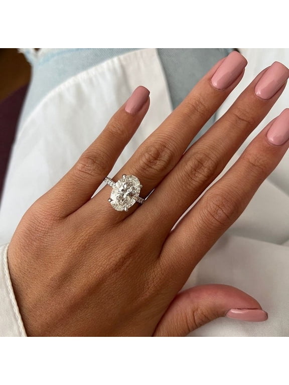 4.5Ct Oval Moissanite Diamond Double Hidden Halo Pave Engagement Ring Cathedral High Set Ring 10K White Gold