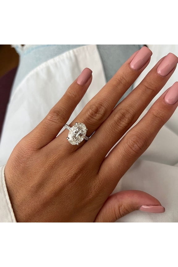 4.5Ct Oval Moissanite Diamond Double Hidden Halo Pave Engagement Ring Cathedral High Set Ring 10K White Gold