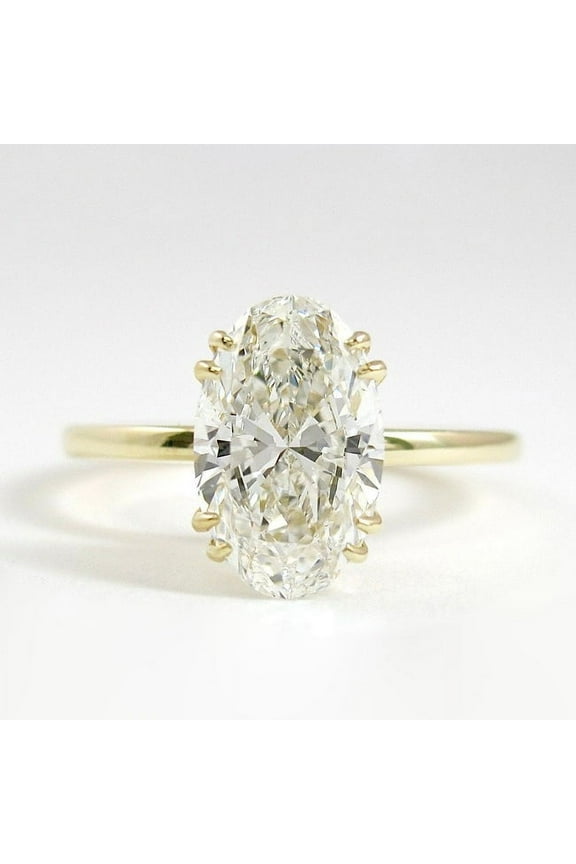 4CT Oval Cut Solitaire Style Moissanite Engagement Ring For Women Gift In 10K Yellow Gold