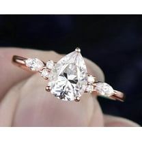 SOLITAIRE JEWELS 9x7MM Pear cut Moissanite Engagement Ring Pear Diamond Ring with round and marquise side Diamonds Promise ring Gift 10K/14K/18K Solid Gold