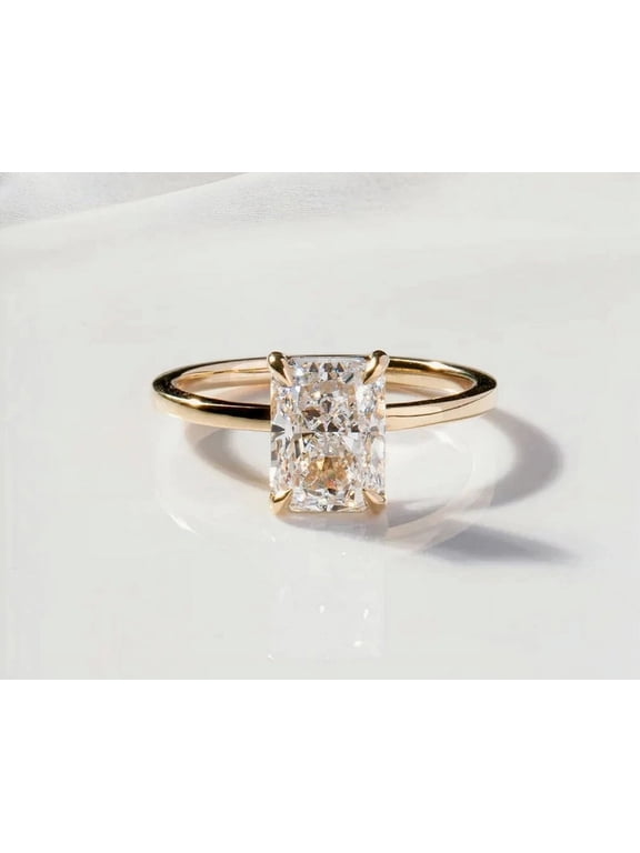 Dainty 2.50 CT Radiant Cut Engagement Ring-Iced Out Radiant Cut Moissanite-Solitaire Wedding Ring-14k Solid Yellow Gold-Jewelry Gift For Her