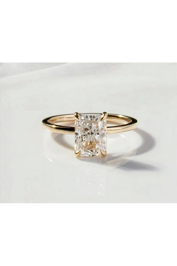 Dainty 2.50 CT Radiant Cut Engagement Ring-Iced Out Radiant Cut Moissanite-Solitaire Wedding Ring-14k Solid Yellow Gold-Jewelry Gift For Her