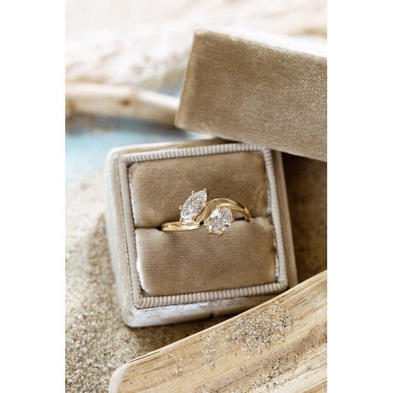 SOLITAIRE JEWELS Elegant Twin 2TCW Marquise And Oval Moissanite Engagement Ring in Solid 10K Gold