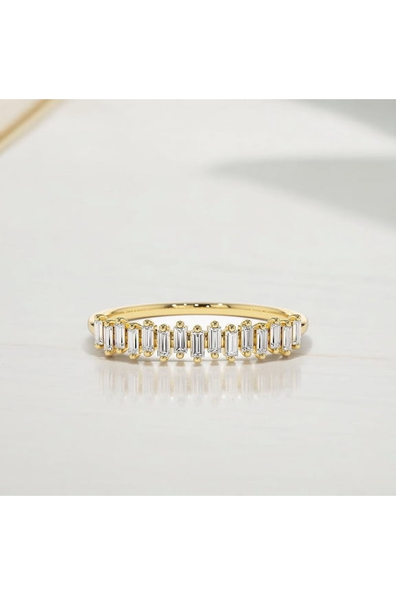 Solid 10K Yellow Gold Stackable Baguette Moissanite Diamond Ring