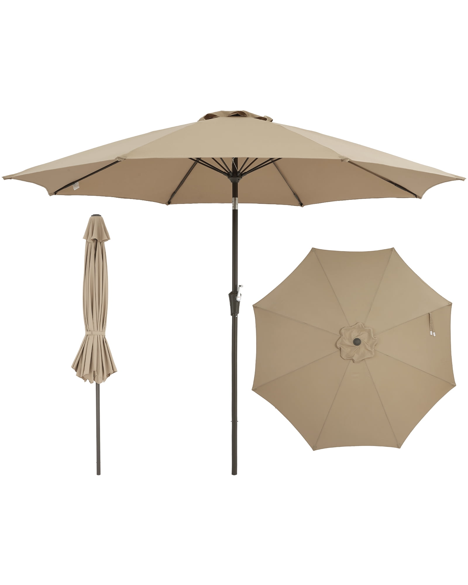 SOLLED 10FT Patio Umbrella with Push Button Tilt & Crank, Outdoor Market Table Umbrella with 8 Ribs for Garden Backyard Deck Pool,Brown
