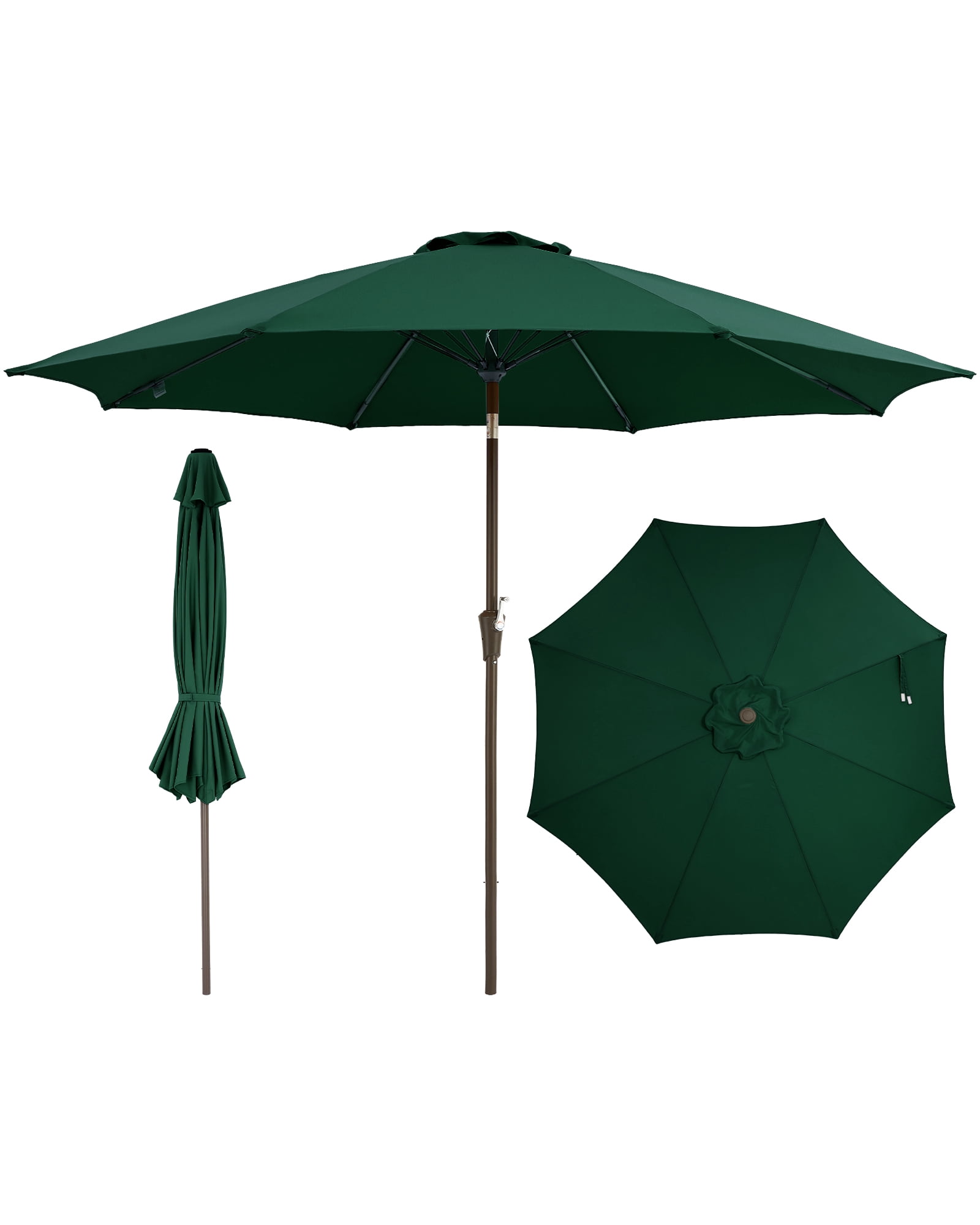 SOLLED 10FT Patio Umbrella with Push Button Tilt & Crank, Outdoor Market Table Umbrella with 8 Ribs for Garden Backyard Deck Pool,Dark Green