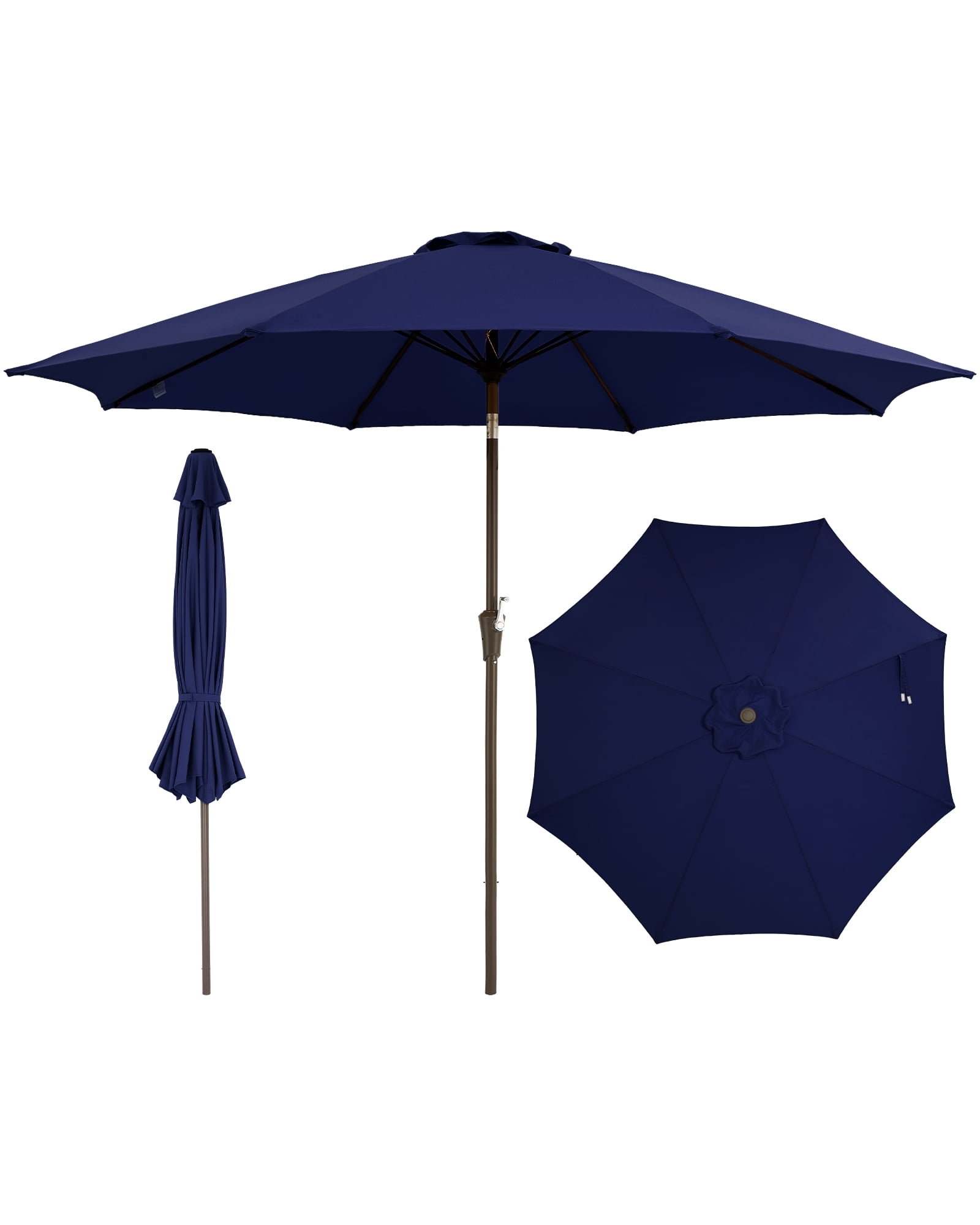SOLLED 10FT Patio Umbrella with Push Button Tilt & Crank, Outdoor Market Table Umbrella with 8 Ribs for Garden Backyard Deck Pool,Navy Blue