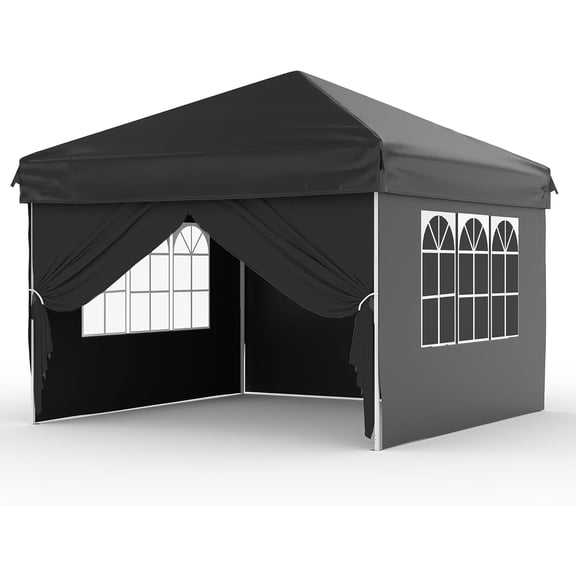 SOLLED 10x10ft Pop Up Canopy Tent, Instant Setup Beach Tent with Sidewalls & Carry Bag, Portable Outdoor Sun Shelter with Guy Lines for Camping, Events, Backyard,Black