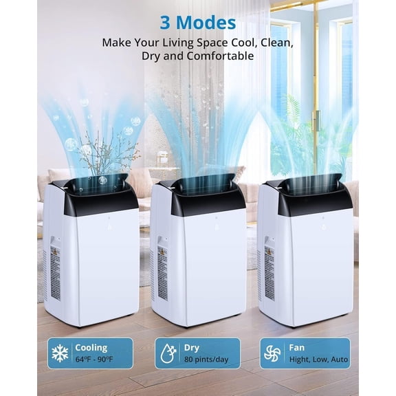 SOLLED 12,000 BTU Portable Air Conditioner with Built-In Dehumidifier, 3-in-1 AC Unit Cools 550 Sq.Ft., Remote Control, Window Kit, Easy to Move for Bedroom Office,Black