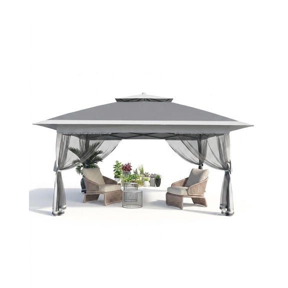 SOLLED 12x12 FT Instant Gazebo for Outdoor, Quick Setup Canopy with Mosquito Netting & Adjustable Height, Waterproof UV Protection Patio Shelter for Garden Backyard Camping,Dark Gray