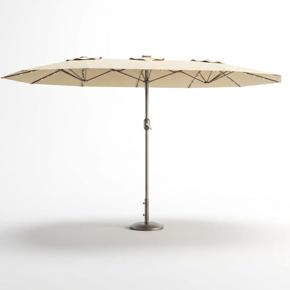 SOLLED 15 FT Patio Umbrella with Base Included, 10-Rib Solar LED Market Umbrella with Crank, Tilt & Waterproof UV-Resistant Canopy for Patio Pool Deck,Khaki