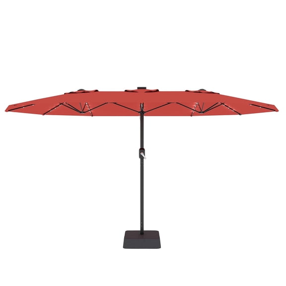 SOLLED 15 FT Patio Umbrella with Base Included, 10-Rib Solar LED Market Umbrella with Crank, Tilt & Waterproof UV-Resistant Canopy for Patio Pool Deck,Red