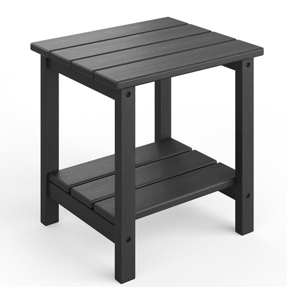 SOLLED 2-Tier Patio Side Table 18x15 Inch, HDPE Weather Resistant End Table for Outdoor Deck Pool Balcony, Black