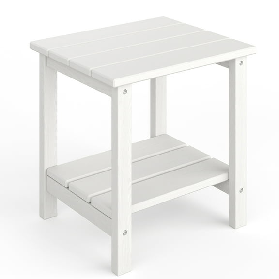 SOLLED 2-Tier Patio Side Table 18x15 Inch, HDPE Weather Resistant End Table for Outdoor Deck Pool Balcony, White