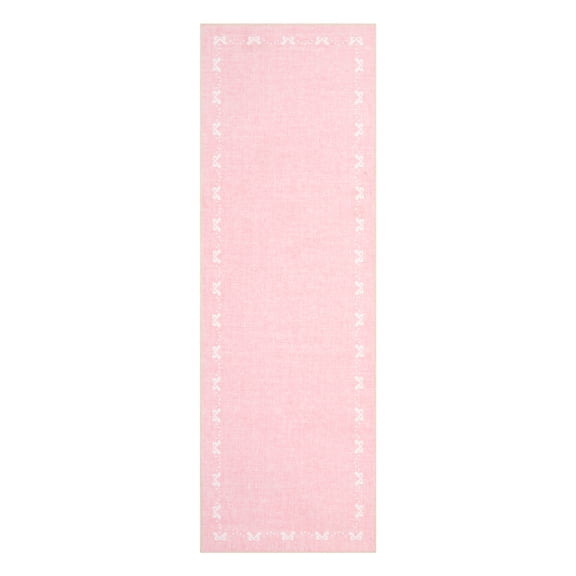 SOLLED 2x6 FT Bow Area Rug – Modern Bowknot Border Large Washable Rug, Non Slip Low Pile Indoor Carpet, Soft Non-Shedding Foldable Rug for Living Room, Bedroom, Dining Room-Pink
