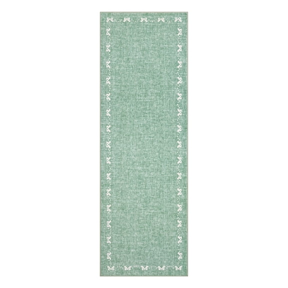 SOLLED 2x6 FT Bow Area Rug – Modern Bowknot Border Large Washable Rug, Non Slip Low Pile Indoor Carpet, Soft Non-Shedding Foldable Rug for Living Room, Bedroom, Dining Room-Green