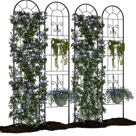 SOLLED 4-Pack 55" Climbing Plant Trellis, Metal Garden Trellis for Vines Flowers & Vegetables with Decorative Scrollwork, Black