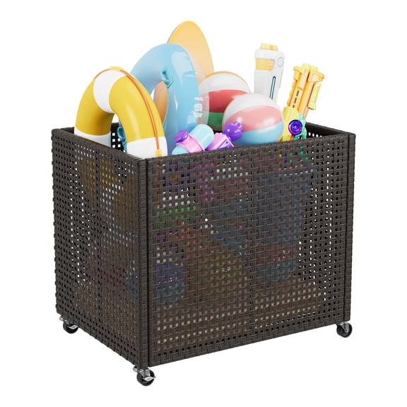 SOLLED 48.8 in Outdoor Pool Float Storage Bin, Breathable Mesh, Rust-Resistant Steel Frame, Locking Casters, Large Capacity for Pool Toys and Gear, Gray