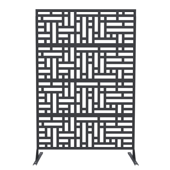SOLLED 72" Tall Metal Privacy Screen – Freestanding Rustproof Garden Divider Panel with Heavy Duty Stand, Decorative Screen for Patio, Balcony, Deck – Black
